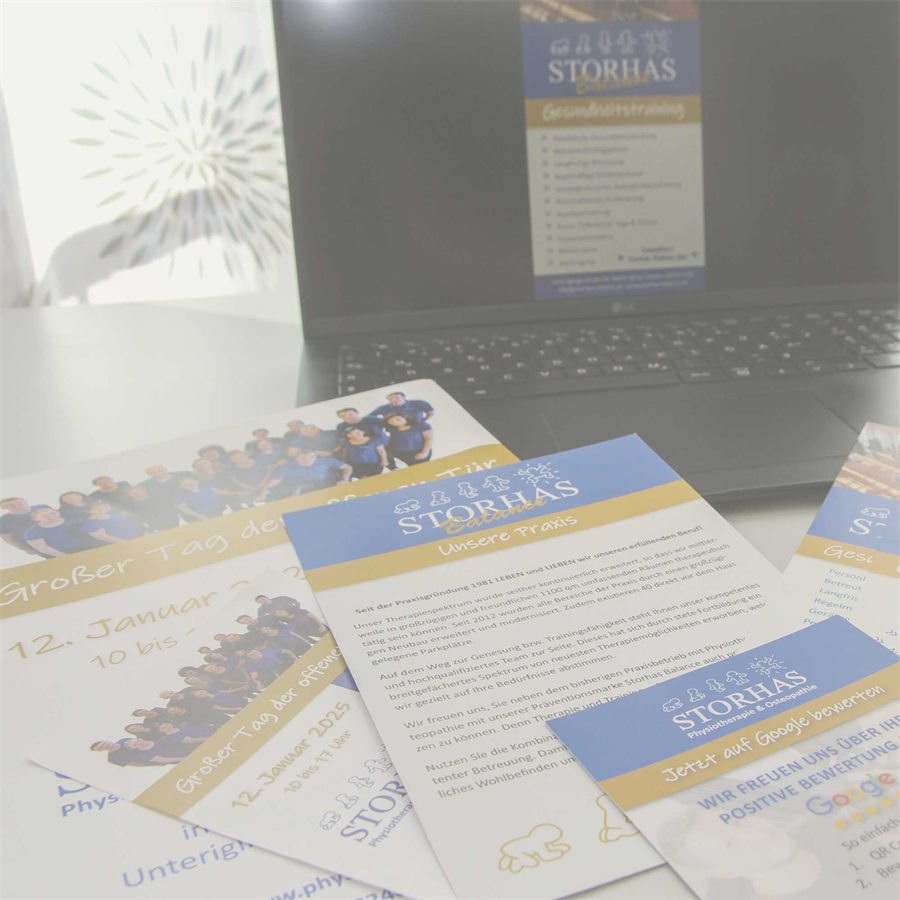 Flyer für den Tag der offenen Tür und die Praxisvorstellung der Physiotherapie Storhas