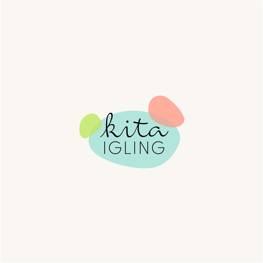 Logo der Kita Igling: Schriftzug auf türkisen, grünen und lachsfarbenen Farbflächen